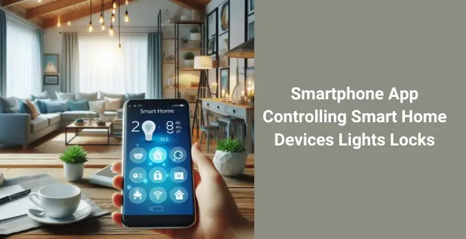 image of smartphone app controlling smart home devices lights locks